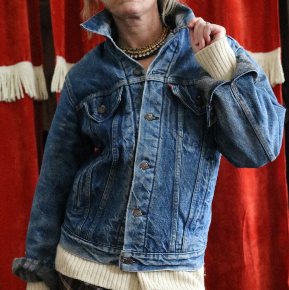 Vintage Levis Trucker Blue Denim Jacket Wool Lined Red Tab Unisex
